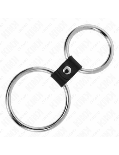 KINK - DOUBLE ANNEAU PÃNIS EN MÃTAL DE 3,7 CM Ã 5 CM RELIE PAR SANGLE EN CUIR MODÃLE 1