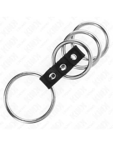 KINK - 4 ANNEAUX PÃNIS EN MÃTAL DE 3,7 CM Ã 5 CM CONNECTÃS PAR DU CUIR