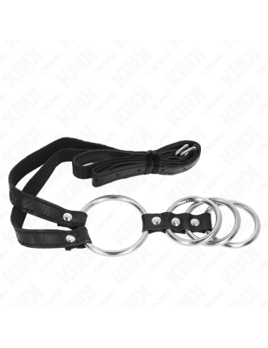 KINK - 4 ANNEAUX PÃNIS MÃTAL CONNECTÃS 3,8 CM Ã 5 CM AVEC CEINTURE CUIR 112 CM