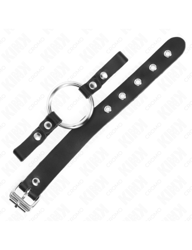 KINK - ANNEAU PÃNIS EN CUIR AVEC FERMETURE Ã BOUCLE 22 X 2 CM AVEC ANNEAU EN MÃTAL 4 CM