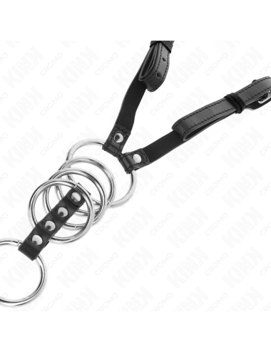 KINK - 5 ANNEAUX PÃNIS 3,8 CM Ã 5 CM MÃTAL AVEC CEINTURE CUIR 112 CM