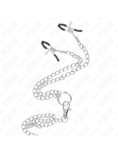 KINK - ANNEAU PÃNIS EN MÃTAL TRIPLE CHROME 3 CM Ã 4,5 CM AVEC CHAÃNE EN MÃTAL DE 26 CM ET PINCES Ã TÃTONS
