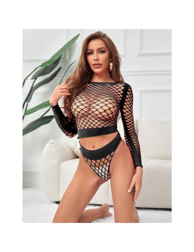SUBBLIME - 952228 BODYSTOCKING 2 PIÃCES  MANCHES LONGUES EN RÃSEILLE NOIR TAILLE UNIQUE