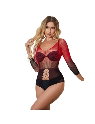SUBBLIME - 952259 BODYSTOCKING DE REDE ELSTICA DE MANGA LONGA COM DEGRADÊ VERMELHO E PRETO TAMANHO ÚNICO