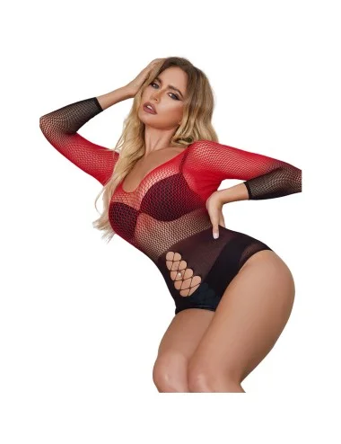 SUBBLIME - 952259 BODYSTOCKING DE REDE ELSTICA DE MANGA LONGA COM DEGRADÊ VERMELHO E PRETO TAMANHO ÚNICO