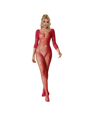SUBBLIME - 952419 BODYSTOCKING DE REDE COM DIAMANTES MANGA COMPRIDA VERMELHO TAMANHO ÚNICO