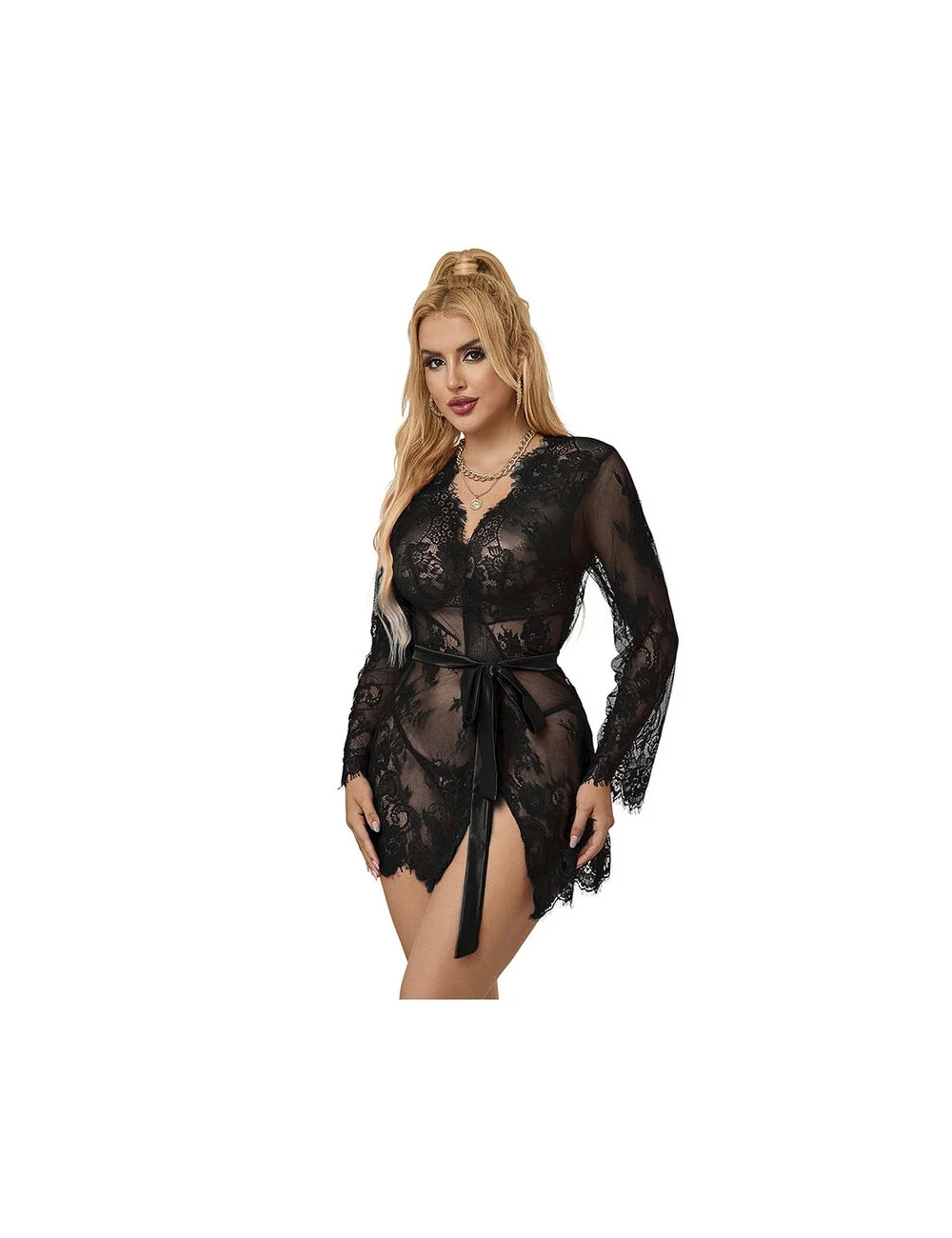 SUBBLIME - 953768 CAMISOLA DE NOITE DE RENDA + TANGA PRETA L/XL SUBBLIME - 953768 CAMISOLA DE NOITE DE RENDA + TANGA PRETA L/XL