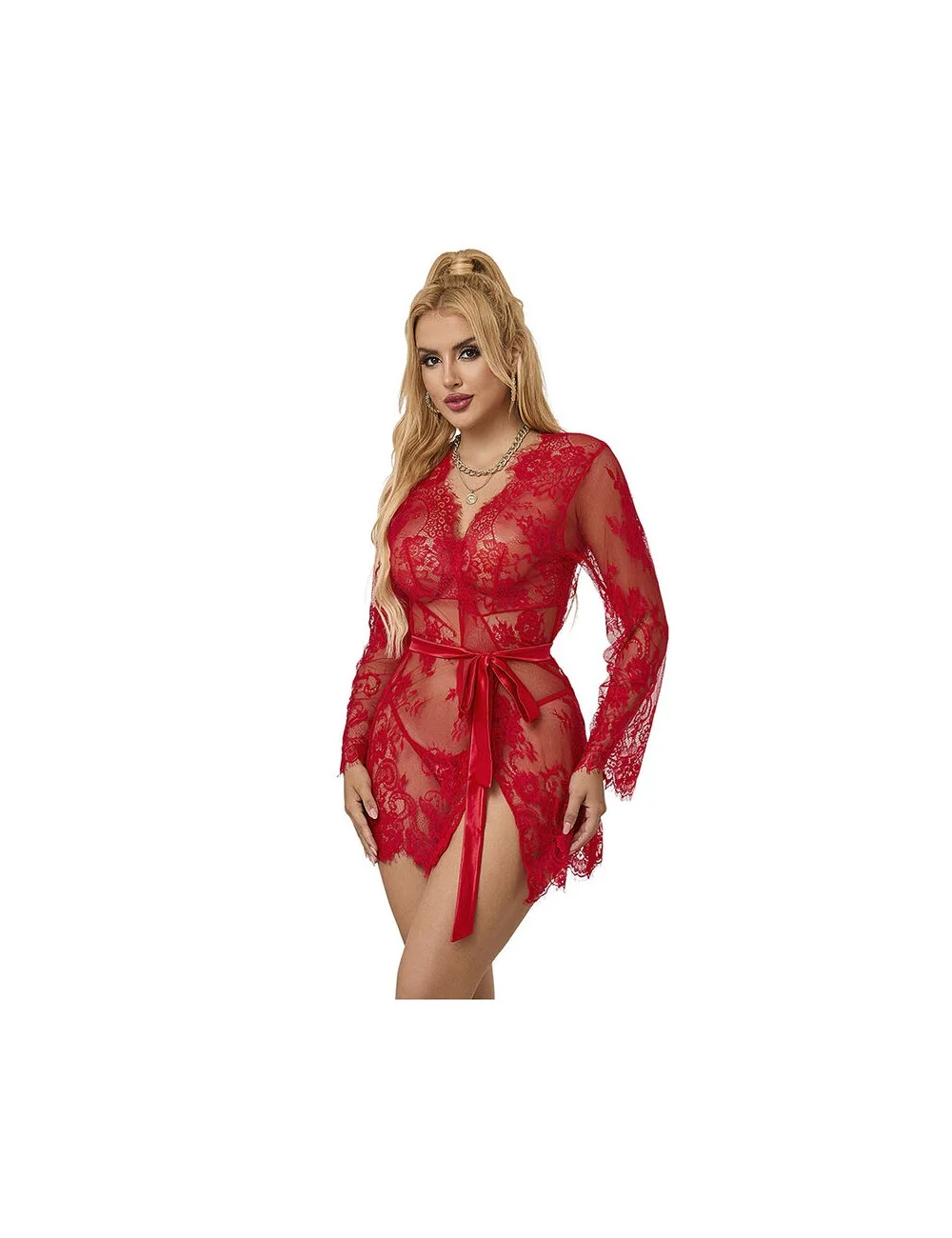 SUBBLIME - 953775 CAMISOLA DE NOITE DE RENDA + TANGA VERMELHO S/M