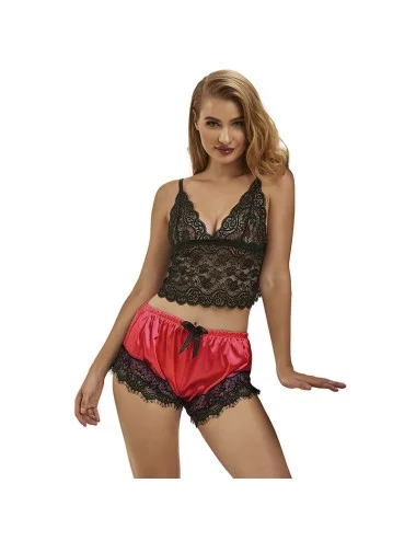 SUBBLIME - 953966 CAMISOLA DE SEDA CASUAL + CALÇA DE RENDA PRETA/VERMELHA L/XL