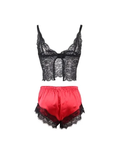 SUBBLIME - 953966 CAMISOLA DE SEDA CASUAL + CALÇA DE RENDA PRETA/VERMELHA L/XL