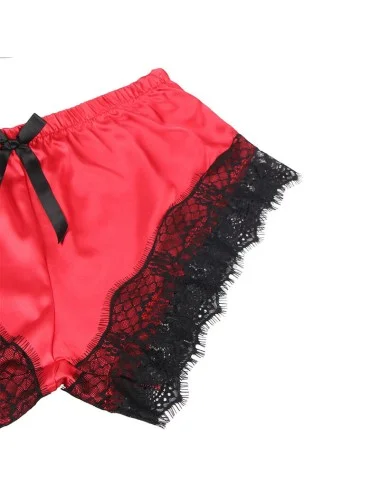 SUBBLIME - 953966 CAMISOLA DE SEDA CASUAL + CALÇA DE RENDA PRETA/VERMELHA L/XL
