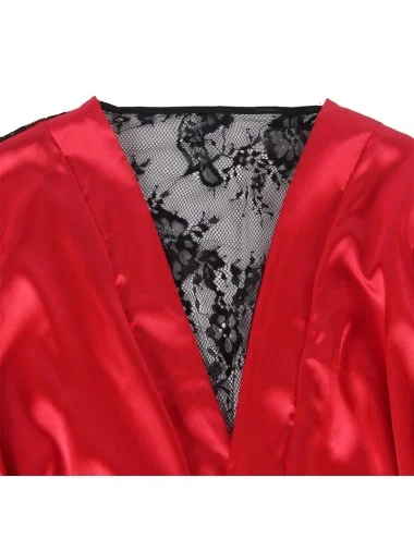 SUBBLIME - 954024 CAMISOLA DE RENDA TRANSPARENTE NAS COSTAS + TANGA VERMELHO/PRETO L/XL