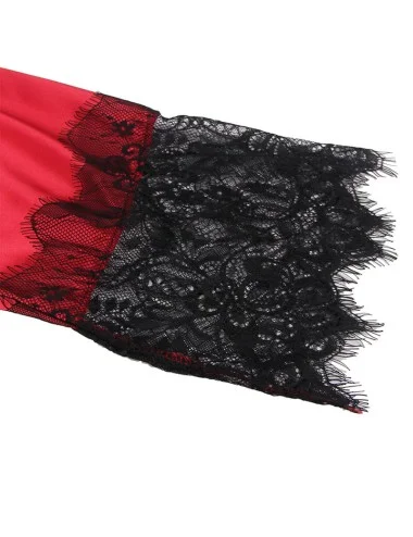 SUBBLIME - 954024 CAMISOLA DE RENDA TRANSPARENTE NAS COSTAS + TANGA VERMELHO/PRETO L/XL