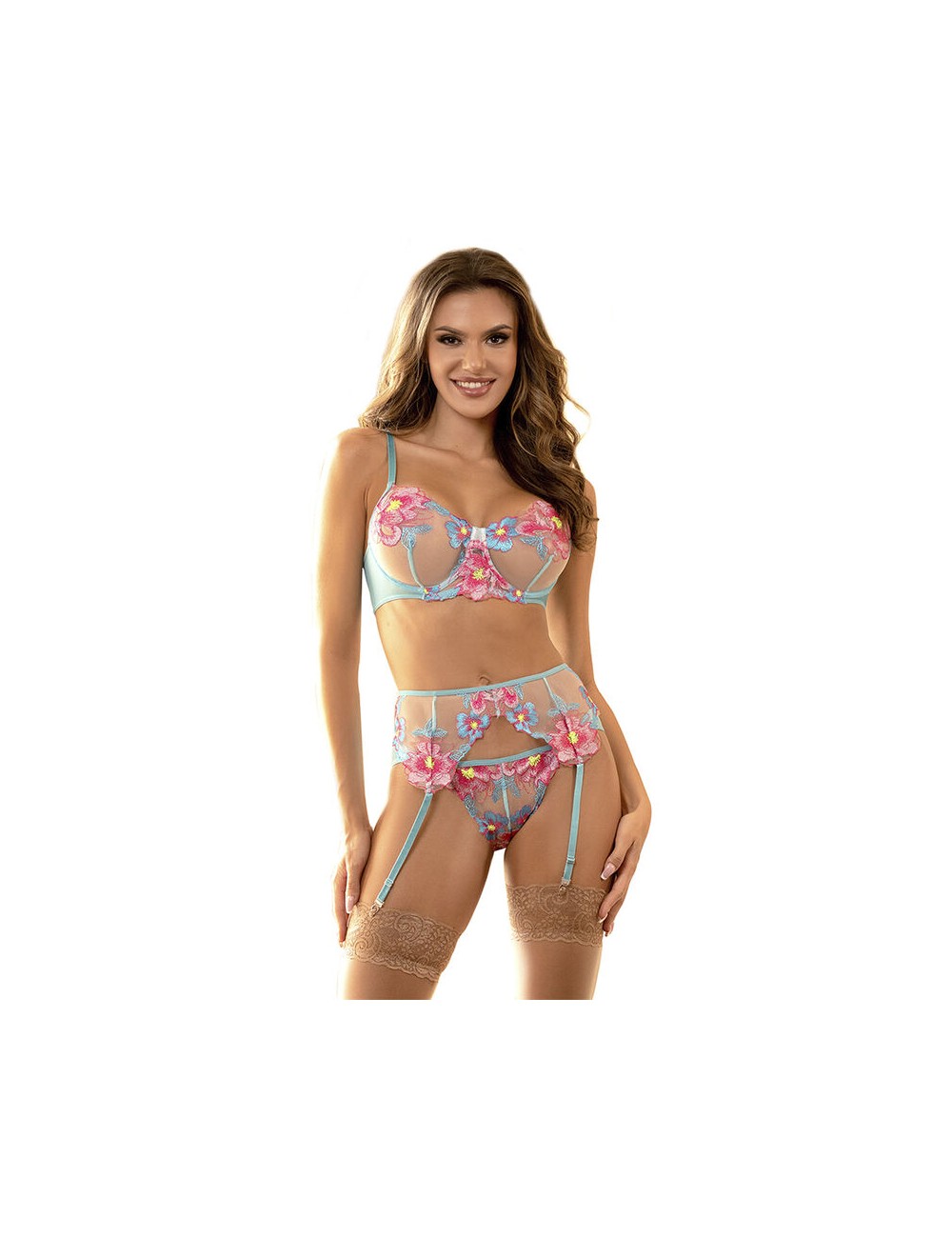 SUBBLIME - 954109 SUTIÃ + CALCINHA COM CINTO-LIGA DESIGN FLORAL AZUL S/M SUBBLIME - 954109 SUTIÃ + CALCINHA COM CINTO-LIGA DESIGN FLORAL AZUL S/M