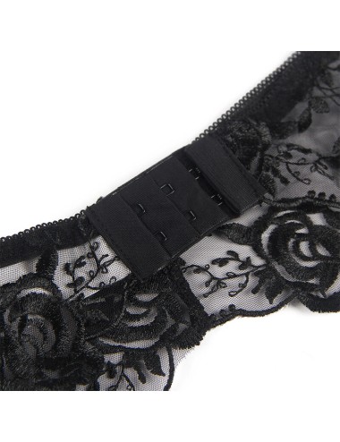 SUBBLIME - 945237 SUTIÃ + CALCINHA COM CINTO-LIGA DESIGN FLORAL PRETO S/M