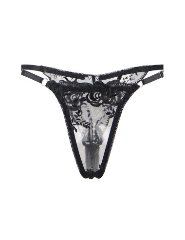SUBBLIME - 945237 SUTIÃ + CALCINHA COM CINTO-LIGA DESIGN FLORAL PRETO S/M