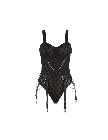 SUBBLIME - 954260 BODY COM CORRENTES + CINTA-LIGA PRETO S/M