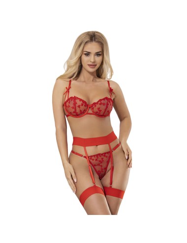 SUBBLIME - 954321 SUTIÃ COM ESTAMPA DE CORAÇÃO + TANGA + CINTO-LIGA VERMELHO S/M