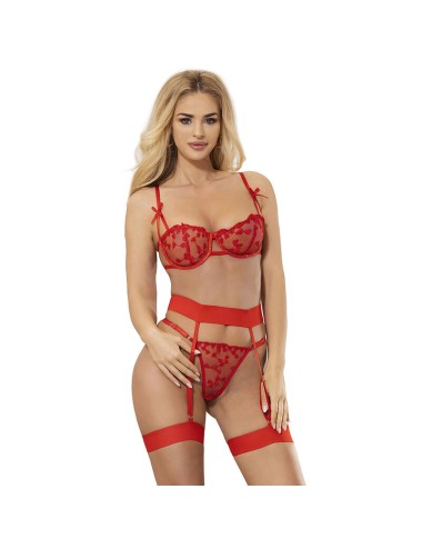 SUBBLIME - 954321 SUTIÃ COM ESTAMPA DE CORAÇÃO + TANGA + CINTO-LIGA VERMELHO S/M