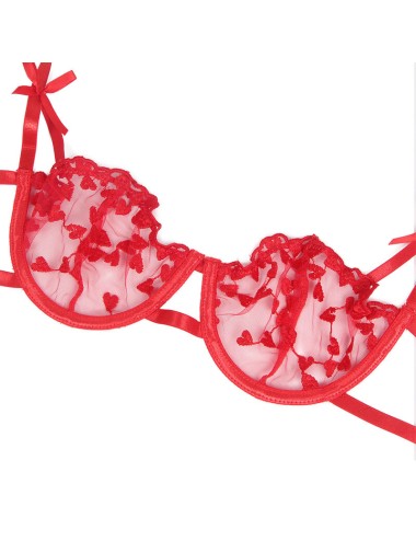 SUBBLIME - 954321 SUTIÃ COM ESTAMPA DE CORAÇÃO + TANGA + CINTO-LIGA VERMELHO S/M
