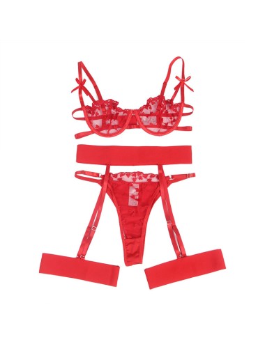 SUBBLIME - 954338 SUTIÃ COM ESTAMPA DE CORAÇÃO + TANGA + CINTO-LIGA VERMELHO L/XL