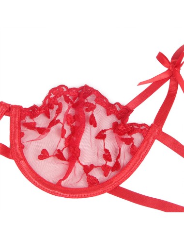 SUBBLIME - 954338 SUTIÃ COM ESTAMPA DE CORAÇÃO + TANGA + CINTO-LIGA VERMELHO L/XL