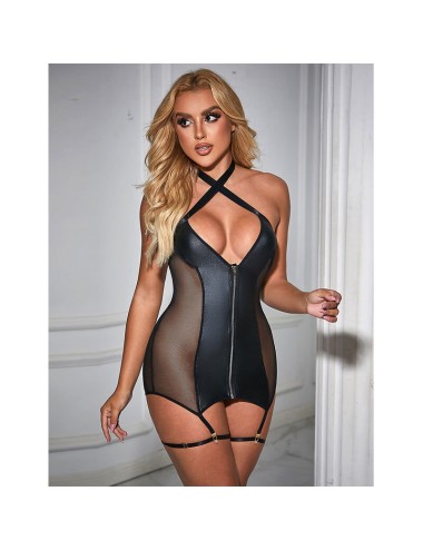 SUBBLIME - 954451 VESTIDO SEXY DE MALHA COURO PRETO L/XL
