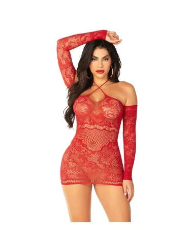 LEG AVENUE - MINI VESTIDO DE MALHA MANGA COMPRIDA OMBRO A OMBRO VERMELHO