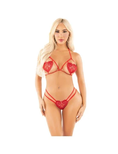LEG AVENUE - SUTIÃ COM DESIGN DE CORAÇÃO E TANGA VERMELHO TAMANHO ÚNICO