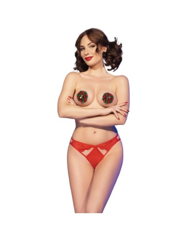 CHILIROSE - CR 4839 CONJUNTO DE NATAL CAPAS DE MAMILOS + CALCINHA VERMELHO L/XL