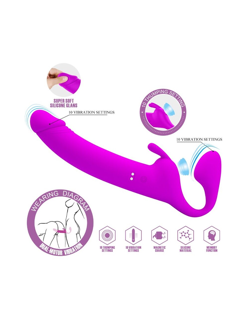 PRETTY LOVE - ZANINI STRAPLESS STRAP-ON 10 VIBRAÇÕES ROXO