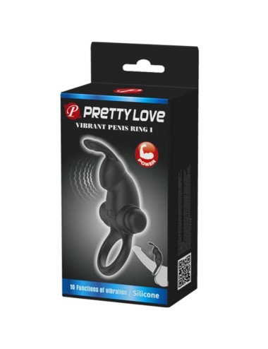 PRETTY LOVE - ANEL VIBRATÓRIO + ESTIMULADOR DE CLITÓRIS DE COELHO 10 VIBRAÇÕES PRETO
