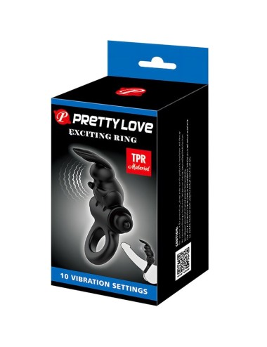 PRETTY LOVE - ANEL VIBRADOR COELHO ANEL EXCITANTE 10 VIBRAÇÕES PRETO