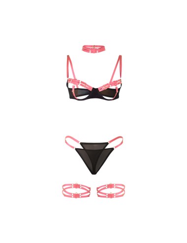 SUBBLIME - 955304 CONJUNTO DE SUTIÃ COM COLAR E DETALHES NAS PERNAS ROSA FLUORESCENTE L/XL