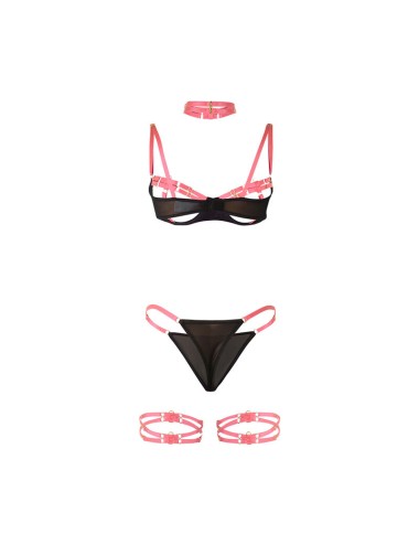 SUBBLIME - 955304 CONJUNTO DE SUTIÃ COM COLAR E DETALHES NAS PERNAS ROSA FLUORESCENTE L/XL