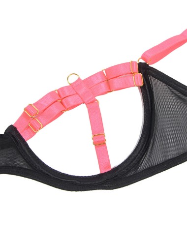 SUBBLIME - 955304 CONJUNTO DE SUTIÃ COM COLAR E DETALHES NAS PERNAS ROSA FLUORESCENTE L/XL