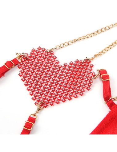 SUBBLIME - 955526 CONJUNTO DE SUTIÃ COM CORRENTES E MALHA CORAÇÃO VERMELHO L/XL