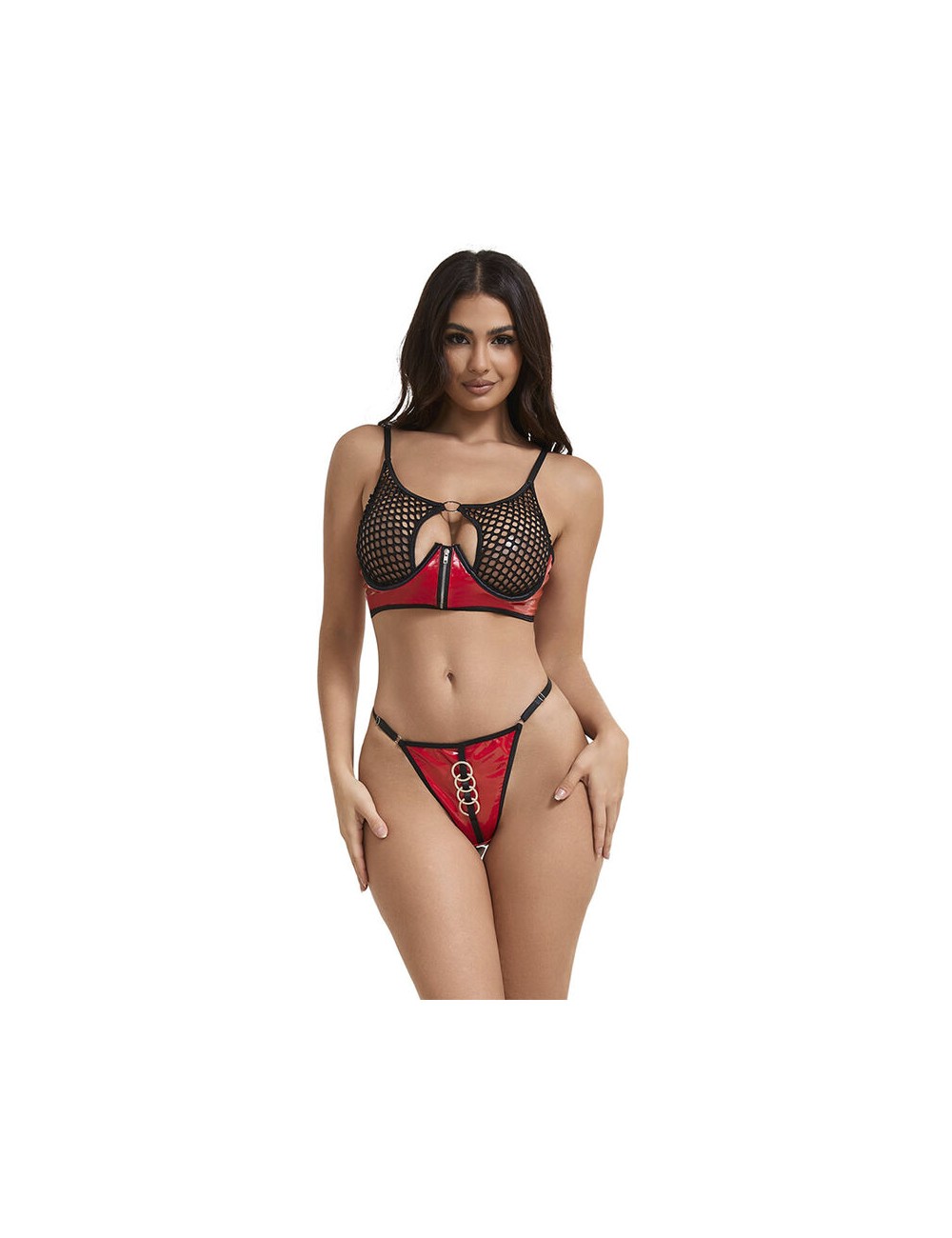 SUBBLIME - 955533 CONJUNTO DE SUTIÃ DE COURO VERMELHO COM ZÍPER DE MALHA S/M SUBBLIME - 955533 CONJUNTO DE SUTIÃ DE COURO VERMELHO COM ZÍPER DE MALHA S/M