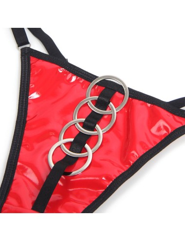 SUBBLIME - 955533 CONJUNTO DE SUTIÃ DE COURO VERMELHO COM ZÍPER DE MALHA S/M