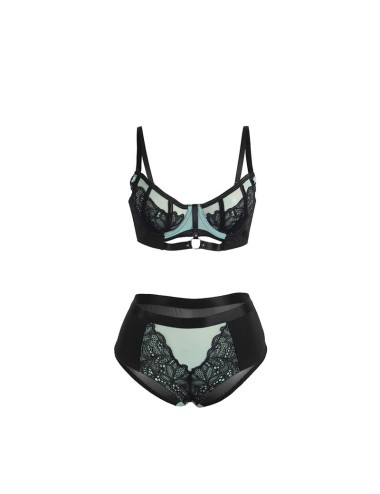 SUBBLIME - 955557 CONJUNTO DE SUTIÃ DE COURO VERDE COM ZÍPER DE MALHA S/M