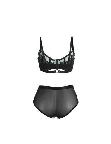 SUBBLIME - 955557 CONJUNTO DE SUTIÃ DE COURO VERDE COM ZÍPER DE MALHA S/M