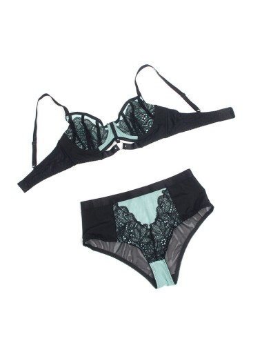 SUBBLIME - 955557 CONJUNTO DE SUTIÃ DE COURO VERDE COM ZÍPER DE MALHA S/M