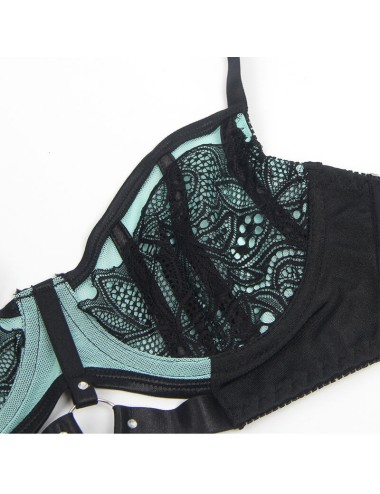 SUBBLIME - 955557 CONJUNTO DE SUTIÃ DE COURO VERDE COM ZÍPER DE MALHA S/M
