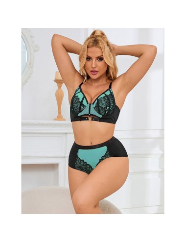 SUBBLIME - 955557 CONJUNTO DE SUTIÃ DE COURO VERDE COM ZÍPER DE MALHA S/M