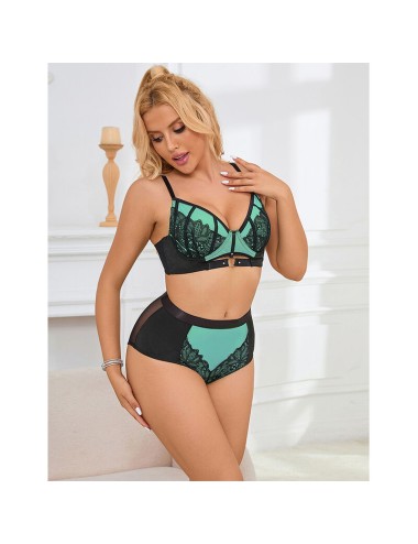 SUBBLIME - 955557 CONJUNTO DE SUTIÃ DE COURO VERDE COM ZÍPER DE MALHA S/M
