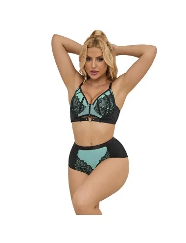 SUBBLIME - 955564 CONJUNTO DE SUTIÃ DE COURO VERDE COM ZÍPER DE MALHA L/XL