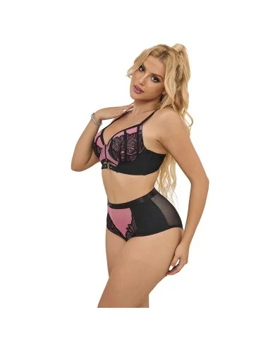 SUBBLIME - 955571 CONJUNTO DE SUTIÃ DE COURO VERDE COM ZÍPER DE MALHA ROSA P/M