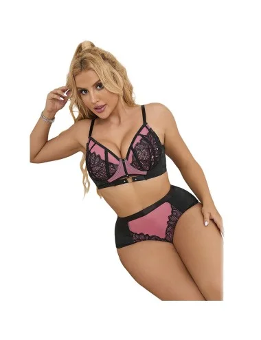 SUBBLIME - 955571 CONJUNTO DE SUTIÃ DE COURO VERDE COM ZÍPER DE MALHA ROSA P/M