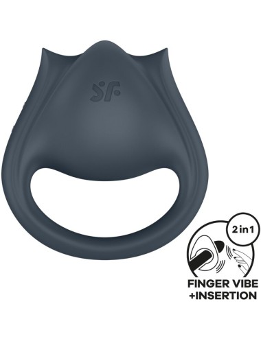 SATISFYER - PERFECT PAIR 2 MULTIVIBRANTES 2 EM 1 ANEL PARA PÊNIS E ESTIMULADOR DE DEDO CINZA
