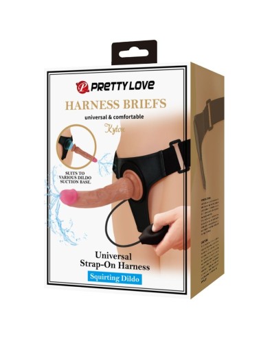PRETTY LOVE - KYTON UNIVERSAL HARNESS BRIEFS COM DILDO SQUIRTING 19 CM MULATO